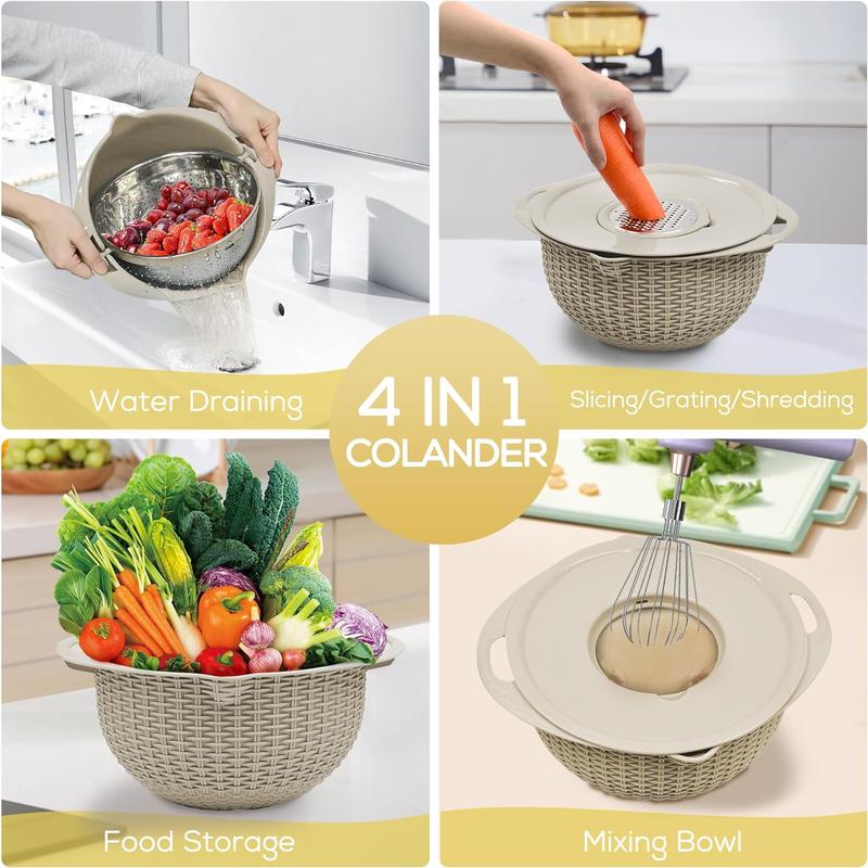4-1 Colander with Mixing Bowl Set | Food Strainers and Colanders Set for Kitchen