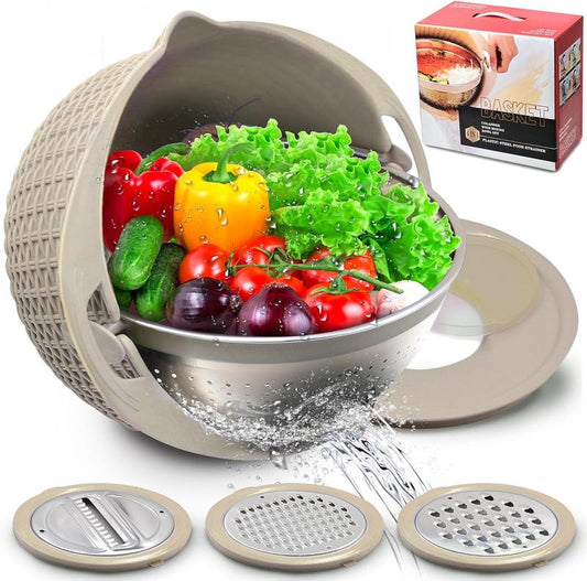 4-1 Colander with Mixing Bowl Set | Food Strainers and Colanders Set for Kitchen